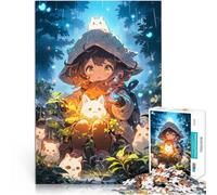 Rompecabezas de 1000 Piezas para Adolescentes Chica de Anime con Criaturas en el Bosque Desafiante Difícil Ideas de Regalos 75x50cm