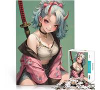 Rompecabezas de 1000 Piezas para Adolescentes Chica de Anime con Cuernos y Katana Juguetes de Juego Gran Regalo para Juegos 52x38cm