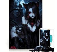 Rompecabezas de 1000 Piezas para Adolescentes Chica Gata Negra en un Entorno gótico Juego de Ajuste ceñido,concentración,diversión,Ocio,Tiempo Libre,Arte de Pared navideño (50x75cm)