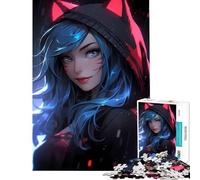 Rompecabezas de 1000 Piezas para Adolescentes Chica Gato Azul neón Anime Juego Familiar desafío de Inteligencia Cerebral Juguetes adictivos Regalos de Amigo Invisible Mejora de la Memoria (38x26cm)