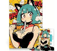 Rompecabezas de 1000 Piezas para Adolescentes Chica Gato Comiendo Fideos Ramen Juego de Ajuste preciso Desarrolla la Mente Diversión Tiempo Libre Navidad Arte para el hogar (50x75cm)