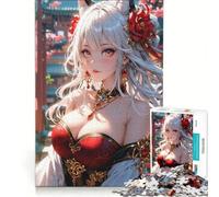 Rompecabezas de 1000 Piezas para Adolescentes: Chica Zorro de Anime con Detalles Rojos, decoración de Pared, Juguete para Mejorar la Memoria, cumpleaños y Navidad 38x52cm