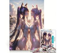 Rompecabezas de 1000 Piezas para Adolescentes: Chicas zorras de Anime al Atardecer, decoración de Pared, Juguete para Mejorar la Memoria, cumpleaños y Navidad 38x52cm