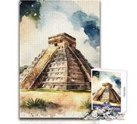 Rompecabezas de 1000 Piezas para Adolescentes Chichén Itzá Acuarela Tardes relajantes Ajuste Corte de precisión Juguete de Juego Tamaño 38x26cm