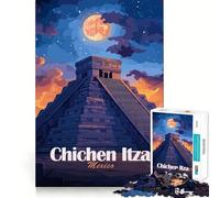 Rompecabezas de 1000 Piezas para Adolescentes Chichén Itzá de Noche,Corte preciso,Manualidades,Ejercicio Mental,diversión,Tiempo de Relax,Juego,Actividad de cumpleaños (38x26cm)