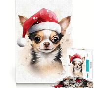 Rompecabezas de 1000 Piezas para Adolescentes Chihuahua con Gorro de Papá Noel,Juego de lógica Divertido y silencioso,Ideal para Navidad (50x75cm)