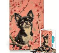 Rompecabezas de 1000 Piezas para Adolescentes Chihuahua Entre Flores de Cerezo,diseño de Corte Fino,Juego Mental,Regalo Divertido para Pasar el rato,Ideal para cumpleaños (50x75cm)