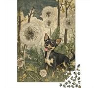 Rompecabezas De 1000 Piezas para Adolescentes Chihuahua in Dandelion Field Rompecabezas para Adultos Juguetes De Bricolaje Montaje De Patrones Ayuda A Ejercitar El Cerebro 70x50cm/1000pcs