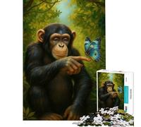 Rompecabezas de 1000 Piezas para Adolescentes Chimpancé con Mariposa en una exuberante Jungla Juegos relajantes y adictivos para Cultivar la Paciencia Un Gran Regalo Un desafío difícil (50x75cm)