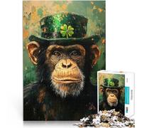 Rompecabezas de 1000 Piezas para Adolescentes Chimpancé del Día de San Patricio Juego de Preguntas Mejorar el Amor Entre Parejas 38x26cm