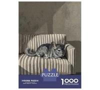 Rompecabezas De 1000 Piezas para Adolescentes Chinchilla Resting on Striped Chair Rompecabezas para Adultos Juguetes De Bricolaje Desafío Difícil Cumpleaños 70x50cm/1000pcs