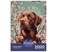 Rompecabezas De 1000 Piezas para Adolescentes Chocolate Labrador with Cherry Blossoms Labrador Floral Wall Art Rompecabezas para Adultos Juegos Relajantes Corte De Precisión Cump
