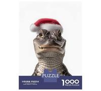 Rompecabezas De 1000 Piezas para Adolescentes Christmas Alligator with Santa Hat Rompecabezas para Adultos Juego Familiar Antiestrés Cumpleaños Y Navidad 38x26cm/1000pcs