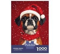 Rompecabezas De 1000 Piezas para Adolescentes Christmas Boxer Dog with Santa Hat Festive Christmas Pet Portrait Rompecabezas para Adultos Juego Práctico Decoración del Hogar Cumpl