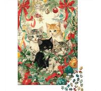 Rompecabezas De 1000 Piezas para Adolescentes Christmas Cats Greeting Card-1 Rompecabezas para Adultos Juego Práctico Arte De Pared Oferta como Regalos para Toda La Familia 70x50cm/1000pcs