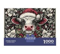 Rompecabezas De 1000 Piezas para Adolescentes Christmas Cow Art Print Rompecabezas para Adolescentes Juegos Relajantes Decoración Juego Desafiante Regalos 52x38cm/1000pcs