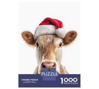 Rompecabezas De 1000 Piezas para Adolescentes Christmas Cow Wearing A Santa Hat Rompecabezas para Adultos Juegos Relajantes Ensamblaje De Patrones Regalos De Cumpleaños Y Únicos 70x50cm/1000pcs