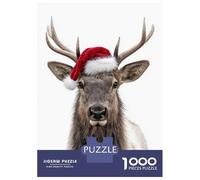 Rompecabezas De 1000 Piezas para Adolescentes Christmas Elk with Santa Hat Portrait Rompecabezas para Adultos Juegos Divertidos Decoración Cumpleaños, Navidad 52x38cm/1000pcs