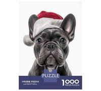 Rompecabezas De 1000 Piezas para Adolescentes Christmas French Bulldog with Santa Hat Rompecabezas para Adolescentes Juego De Ingenio Mejora La Memoria Diversión En Casa Actividades, 52x38cm/1000pcs