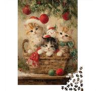 Rompecabezas De 1000 Piezas para Adolescentes Christmas Kittens Basket Rompecabezas para Adultos Juego Familiar Análisis Y Lógica Actividades Divertidas En Casa 70x50cm/1000pcs