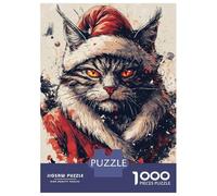 Rompecabezas De 1000 Piezas Para Adolescentes Christmas Mysterious Cat Portrait with Santa Hat Rompecabezas Para Adultos Juguetes Antiestrés Regalos De Desafío Difícil Para Amigos Y Familiares 52x38cm