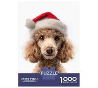 Rompecabezas De 1000 Piezas para Adolescentes Christmas Poodle Dog with Santa Hat Rompecabezas para Adultos Juego Práctico Mejora La Memoria para Cumpleaños, Navidad 52x38cm/1000pcs