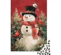 Rompecabezas De 1000 Piezas para Adolescentes Christmas Snowman with Cardinals Rompecabezas para Adultos Juego Práctico Montaje De Patrones Diversión En Casa Actividades, 70x50cm/1000pcs