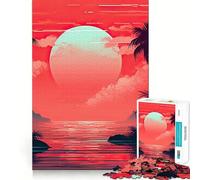 Rompecabezas de 1000 Piezas para Adolescentes Cielos Tropicales al Atardecer en Rojo, Arte de Corte nítido, Juego cognitivo, Regalo para Momentos de Juego tranquilos, decoración navideña (38x26cm)
