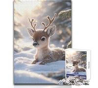 Rompecabezas de 1000 Piezas para Adolescentes, Ciervo, Cervatillo en un país de Las Maravillas Invernal, Relajante, para el Tiempo Libre, Juguete de precisión Entrelazado, tamaño 50x75cm