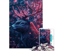 Rompecabezas de 1000 Piezas para Adolescentes Ciervo con Corona de Flores Juegos educativos Juguetes didácticos Regalo de cumpleaños Decoración del hogar (tamaño 38x26cm)