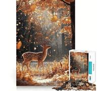 Rompecabezas de 1000 Piezas para Adolescentes Ciervo de otoño en el Bosque,Arte de Bordes precisos,Juguete de Entrenamiento Cerebral,Juego para Pasar un rato Agradable,decoración navideña (38x26cm)
