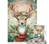 Rompecabezas de 1000 Piezas para Adolescentes Ciervo en Acuarela con Bayas y Bufanda Juegos relajantes para la diversión Familiar Juguetes de decoración para el hogar Que fomentan el Amor Entre