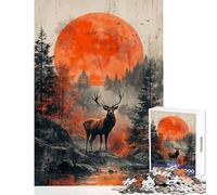 Rompecabezas de 1000 Piezas para Adolescentes Ciervo en el Bosque con Luna roja Juegos relajantes desafío difícil Juguetes antiestrés con Piezas de Formas aleatorias Que encajan Perfectamente