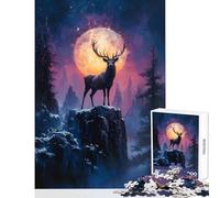 Rompecabezas de 1000 Piezas para Adolescentes Ciervos majestuosos bajo una Luna Brillante Juguetes antiestrés Grandes Regalos y Juguetes Juego Familiar interacción Entre Padres e Hijos tamaño 38x52cm