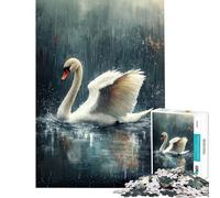 Rompecabezas de 1000 Piezas para Adolescentes Cisne bajo la Lluvia Actividades Divertidas en casa Desafío difícil Juego Educativo para Mayores de 14 años 38x26cm