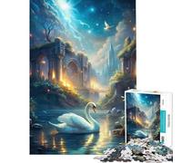 Rompecabezas de 1000 Piezas para Adolescentes Cisne en un Paisaje fantástico con ruinas Diversión en casa Juego de ensamblaje y relajación para Mayores de 14 años 38x26cm