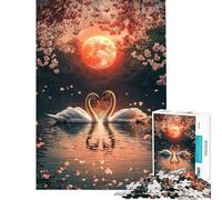 Rompecabezas de 1000 Piezas para Adolescentes Cisnes bajo la Luna de Sangre Rompecabezas para Adultos Juegos Familiares Ideal para Pasar el Tiempo en casa Un Juego desafiante (38x26cm)