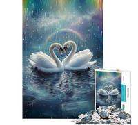 Rompecabezas de 1000 Piezas para Adolescentes Cisnes Enamorados bajo la Lluvia del arcoíris Juegos relajantes y adictivos para Cultivar la Paciencia Excelentes Regalos para los Amantes de Corte