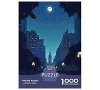 Rompecabezas De 1000 Piezas para Adolescentes City Street at Night with Moon Rompecabezas Juegos Divertidos Carrera De Velocidad Manual Cumpleaños 70x50cm/1000pcs
