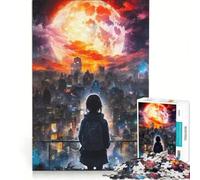 Rompecabezas de 1000 Piezas para Adolescentes: Ciudad bajo una Luna roja Gigante, Juguete Educativo, Regalo de cumpleaños, 38x26cm