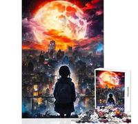 Rompecabezas de 1000 Piezas para Adolescentes Ciudad bajo una Luna roja Gigante Rompecabezas de 1000 Piezas para Relajarse Un Gran Regalo para los Amantes de los Juegos desafiantes (38x52cm)