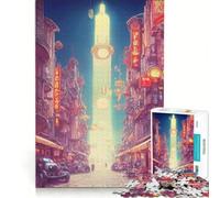 Rompecabezas de 1000 Piezas para Adolescentes Ciudad de fantasía futurista, Juguetes para armar, decoración de Pared, con Piezas de Formas aleatorias Que encajan Perfectamente 38x26cm
