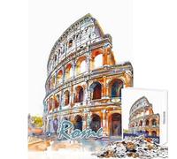 Rompecabezas de 1000 Piezas para Adolescentes Ciudad de Roma Acuarela Juego práctico Corte de precisión Juguetes antiestrés Mejora del Amor Entre Parejas (50x75cm)