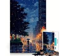 Rompecabezas de 1000 Piezas para Adolescentes Ciudad Tranquila y lluviosa,Arte pixelado,Juego de Ajuste, desafío Mental,Juguete,Momento de diversión Tranquila,Escena navideña,Arte (50x75cm)