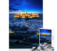 Rompecabezas de 1000 Piezas para Adolescentes: Ciudadela iluminada con Vistas a la Ciudad de Gozo por la Noche Juguetes antiestrés Regalo Divertido Juego práctico Desafiante de completar 50x75cm