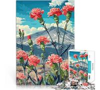 Rompecabezas de 1000 Piezas para Adolescentes Claveles y montaña para el Juguete de desafío de Juego Educativo Obra de Arte 38x26cm