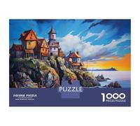 Rompecabezas De 1000 Piezas para Adolescentes Coastal Village Sunset Scene Rompecabezas para Adultos Juegos De Relajación Ensamblaje De Patrones Diversión En Casa Actividades, 52x38cm/1000pcs