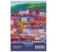 Rompecabezas De 1000 Piezas para Adolescentes Coastal Village with Boats Rompecabezas para Adultos Juego Práctico Decoración Gran Regalo para Jugar 38x26cm/1000pcs