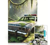 Rompecabezas de 1000 Piezas para Adolescentes: Coche de policía abandonado en la Jungla, Juegos educativos, Carrera de Velocidad Manual, colección de Artistas, Bellas Artes 50x75cm