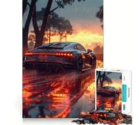 Rompecabezas de 1000 Piezas para Adolescentes Coche Deportivo Negro al Atardecer,diseño de Bordes precisos,Juego de lógica,diversión Tranquila,Regalo de Arte navideño 38x52cm